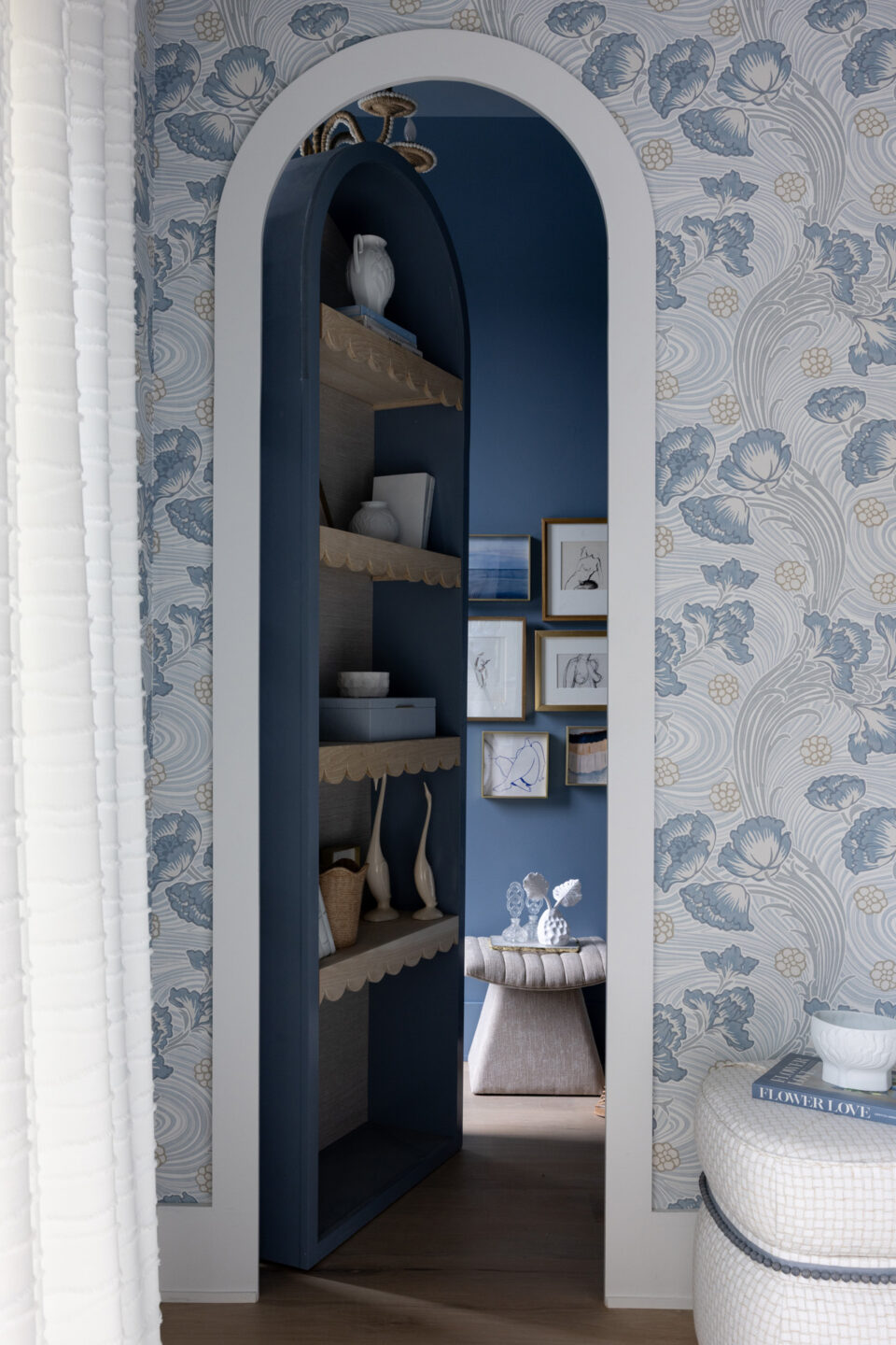 Arched Doorway With Blue Floral Wallpaper