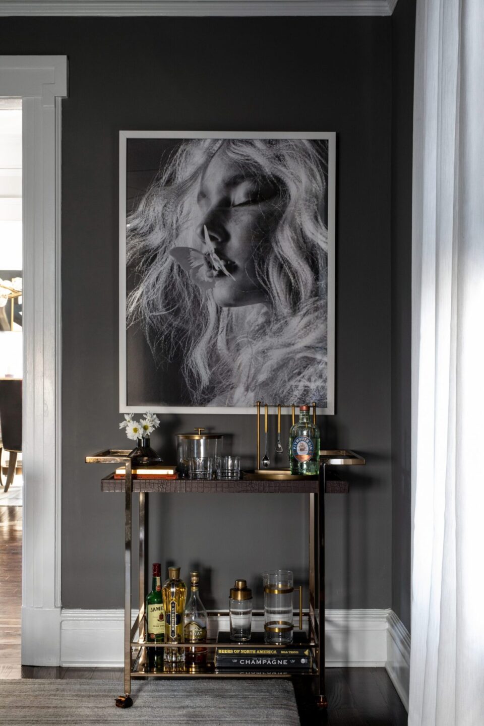 Bar Cart With Wall Art Above