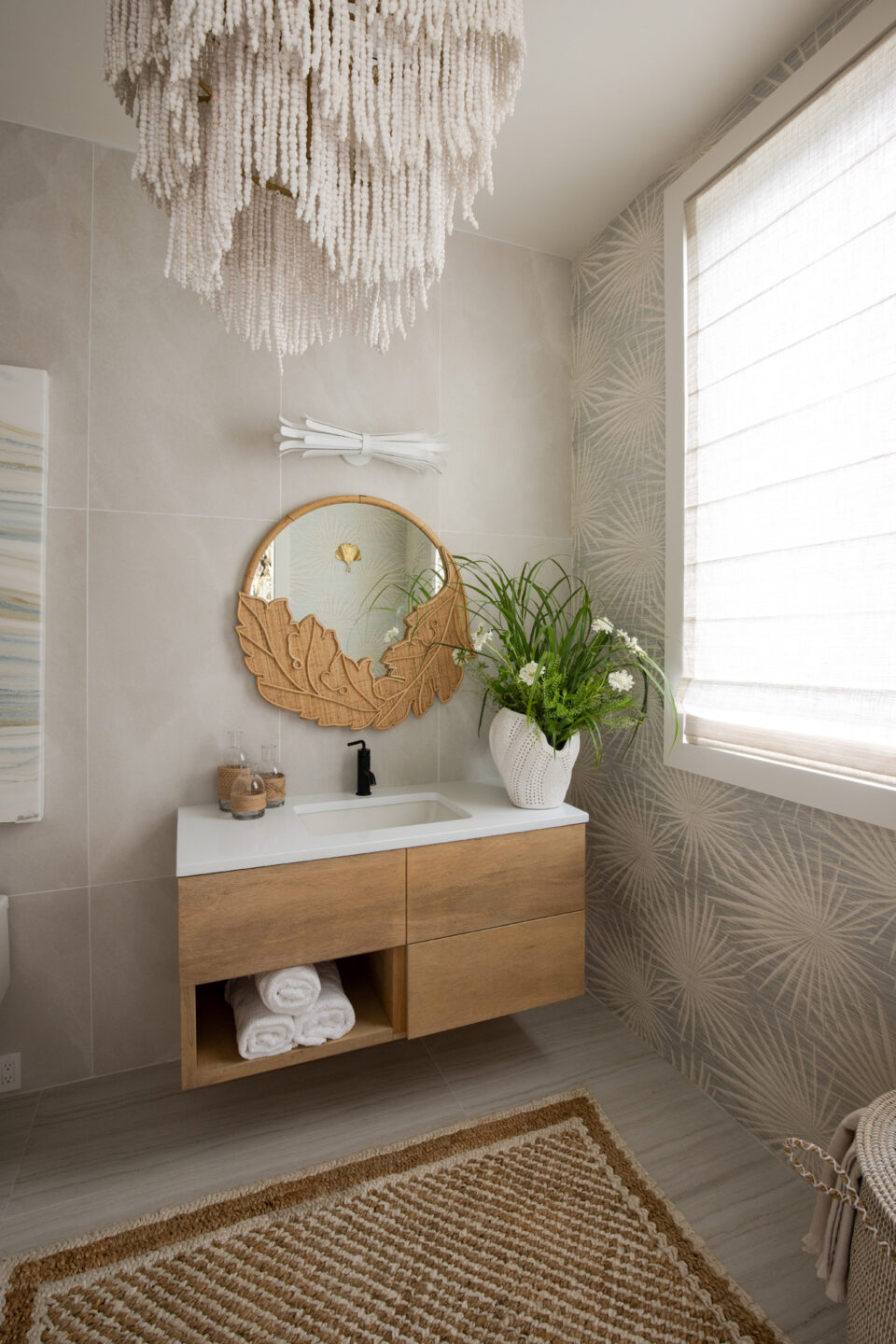 Bathroom Design Floating Vanity Round Mirror