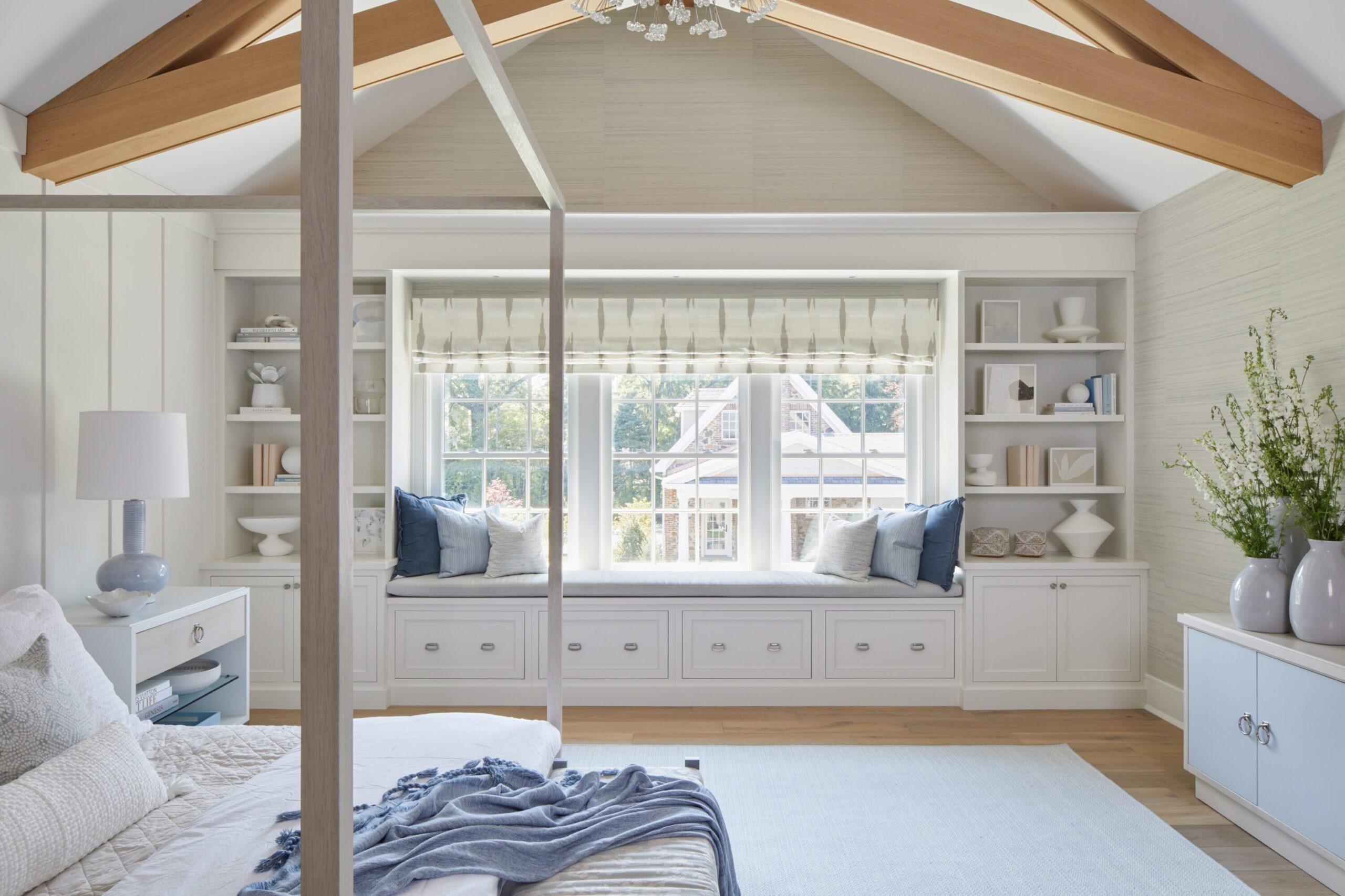 Bedroom Design Built In Bench Window Seat And Shelves