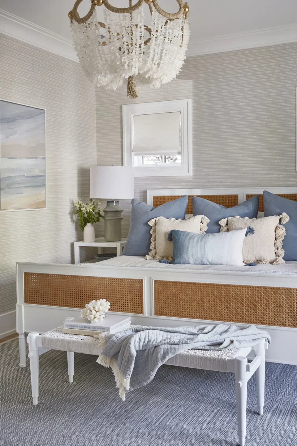 Bedroom Interior Design Accent Pillows Blue Beige