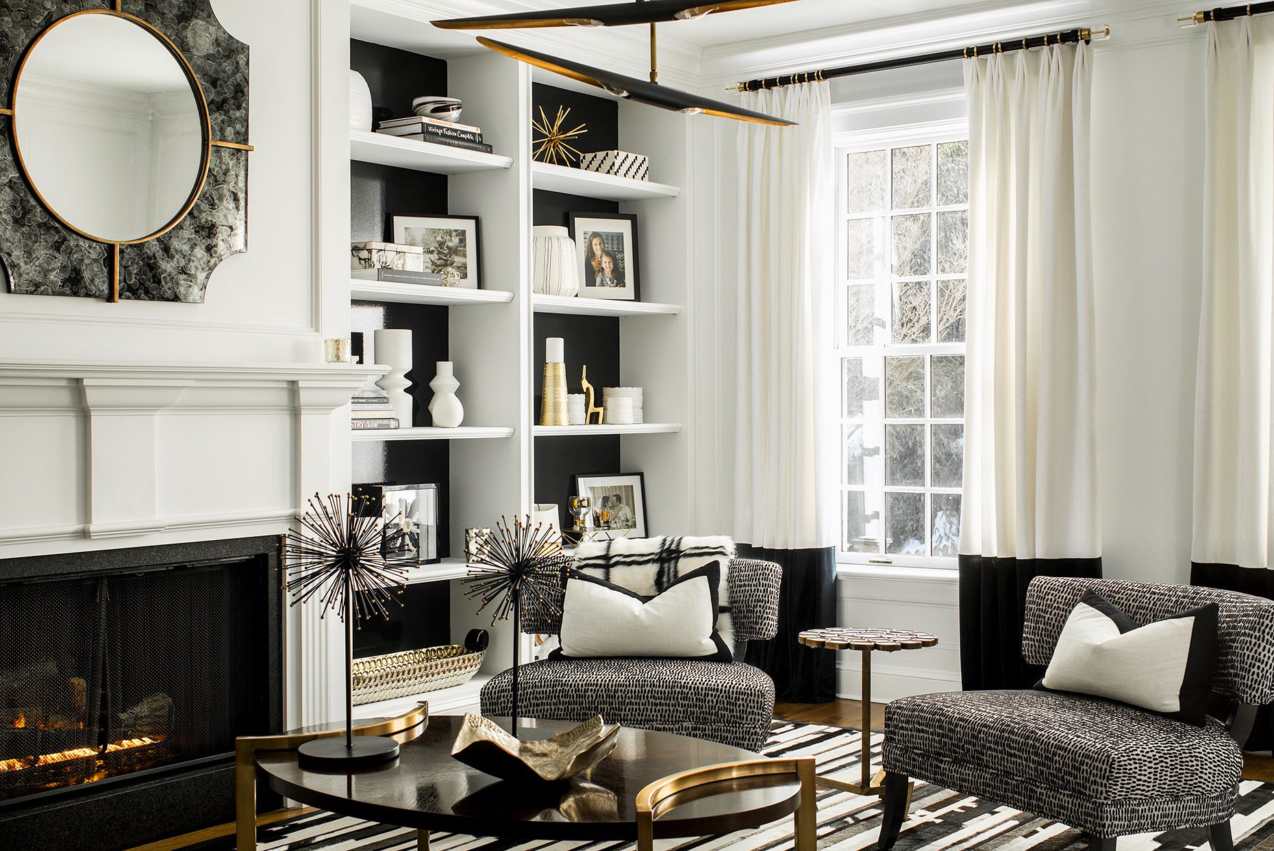 Black And White Living Room With Gold Accents