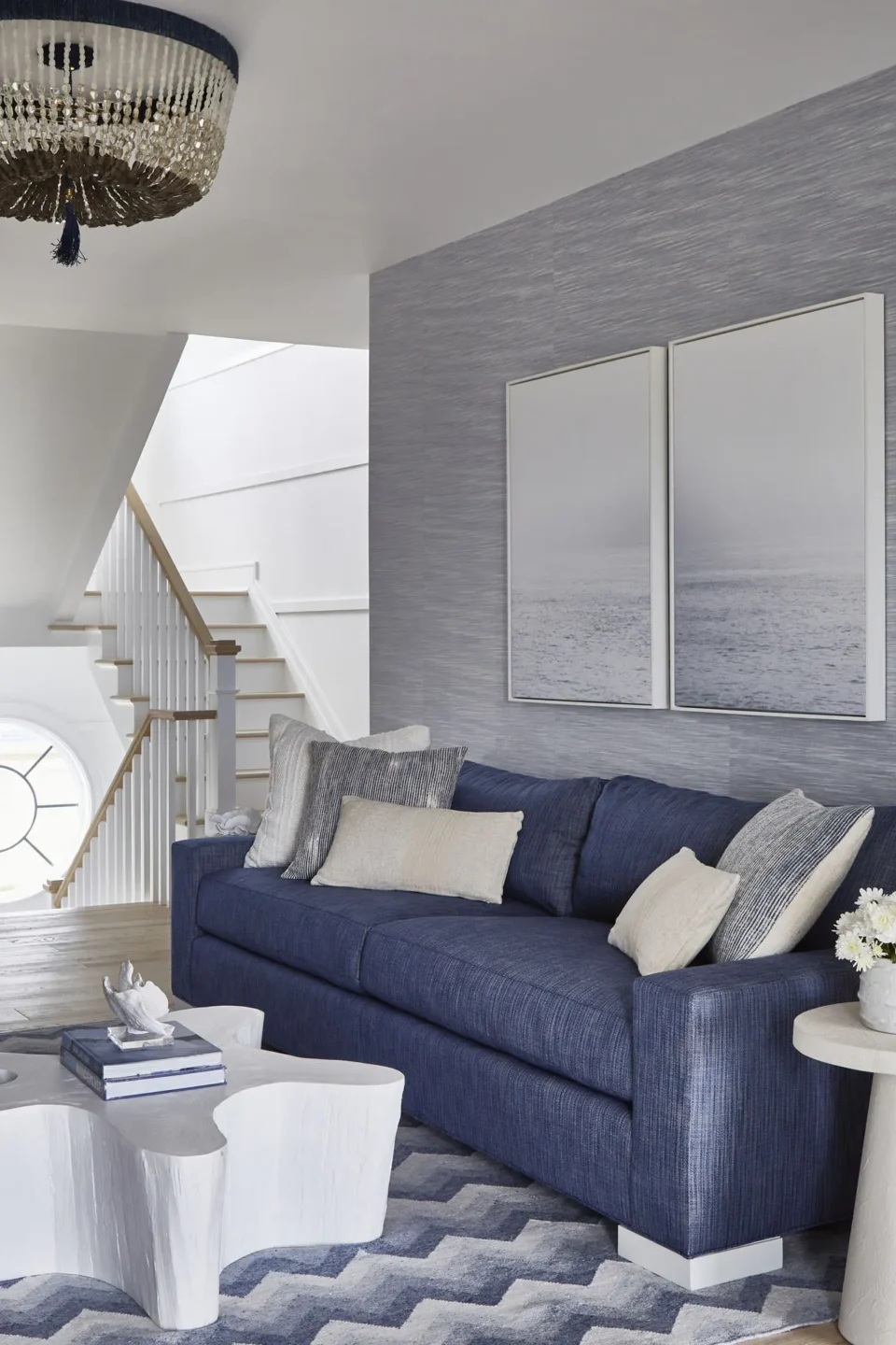 Blue Sofa In Sitting Room Split Level Beach House
