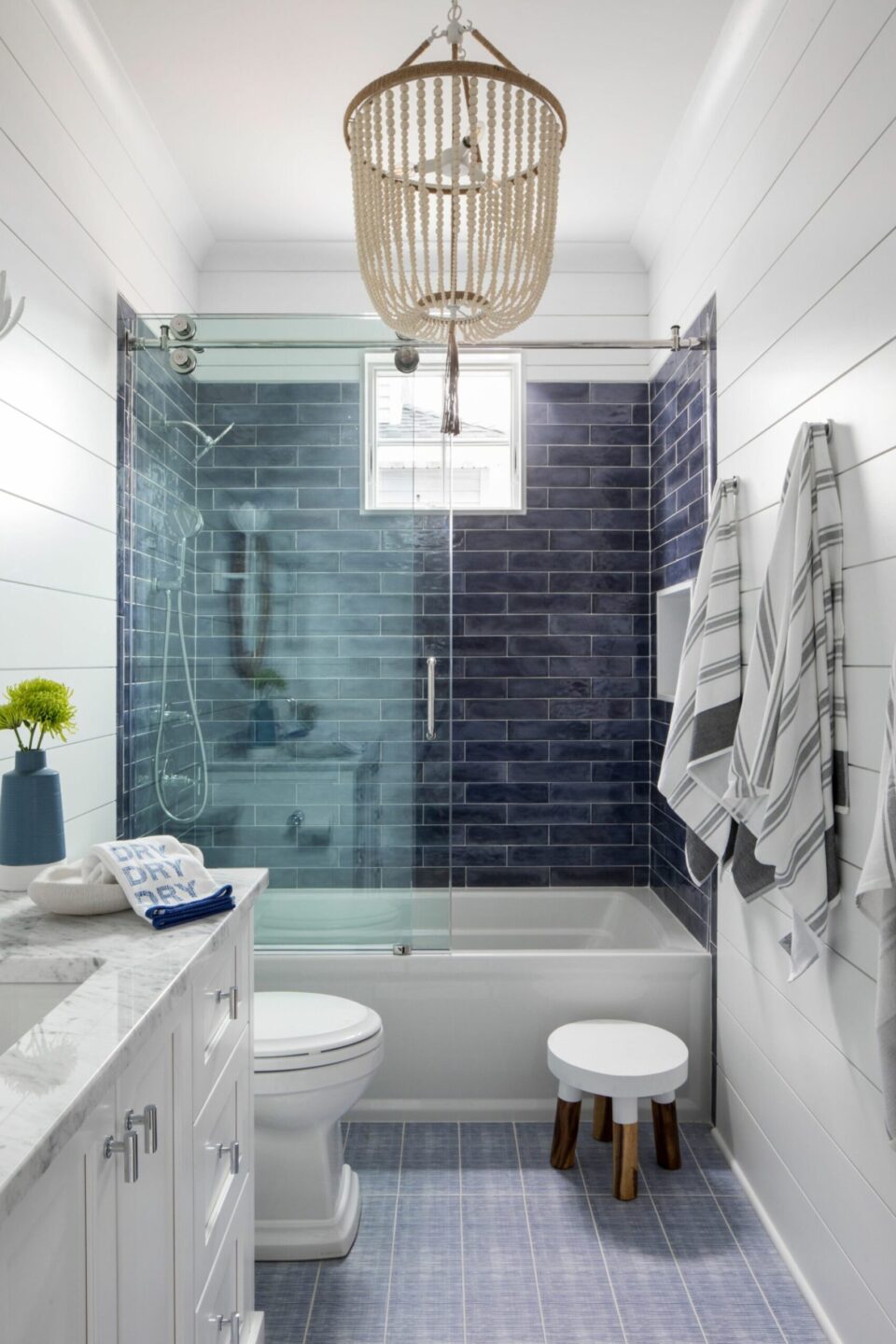 Blue Tile Shower Tub Bathroom Design Beach House
