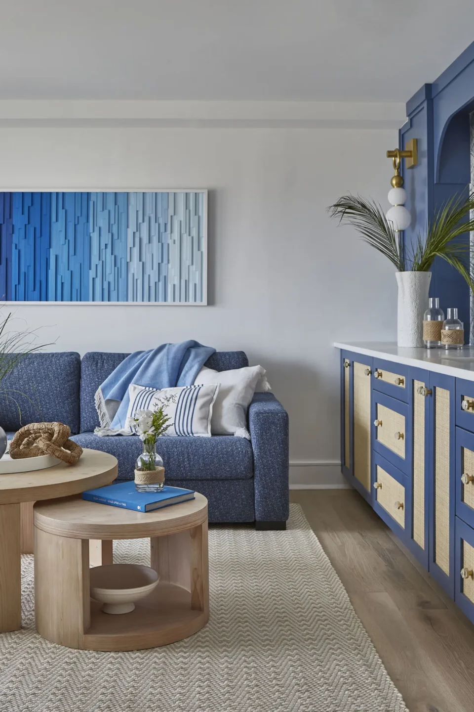 Bue Sofa Blue And White Drawers Living Room