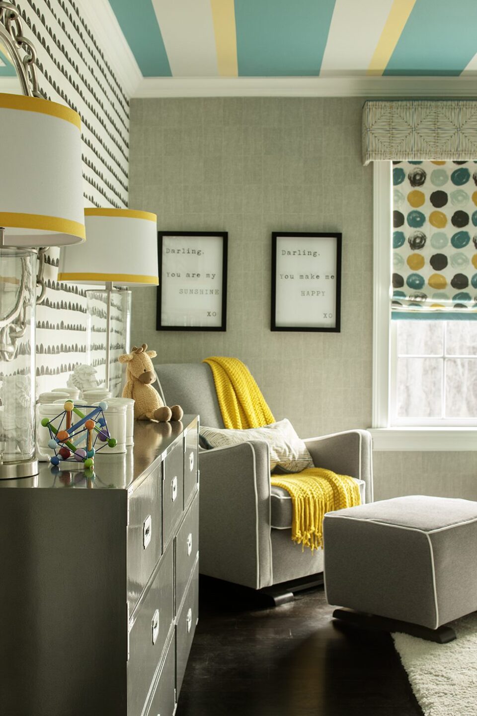 Childs Bedroom Colorful Striped Ceiling