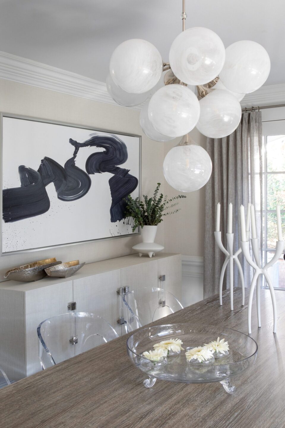 Dining Room With Round Ball Chandelier