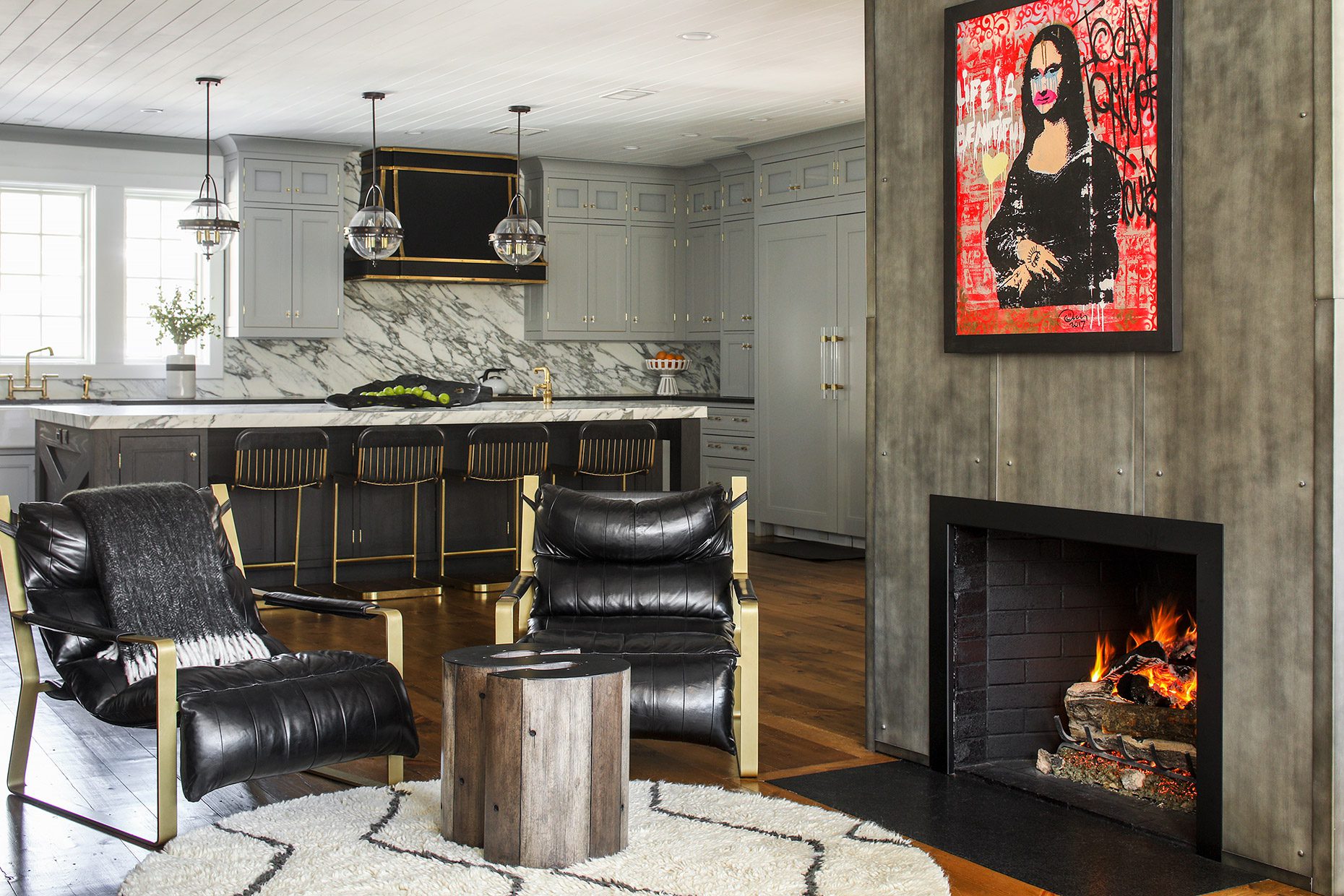Fireplace With Leather Accent Chairs
