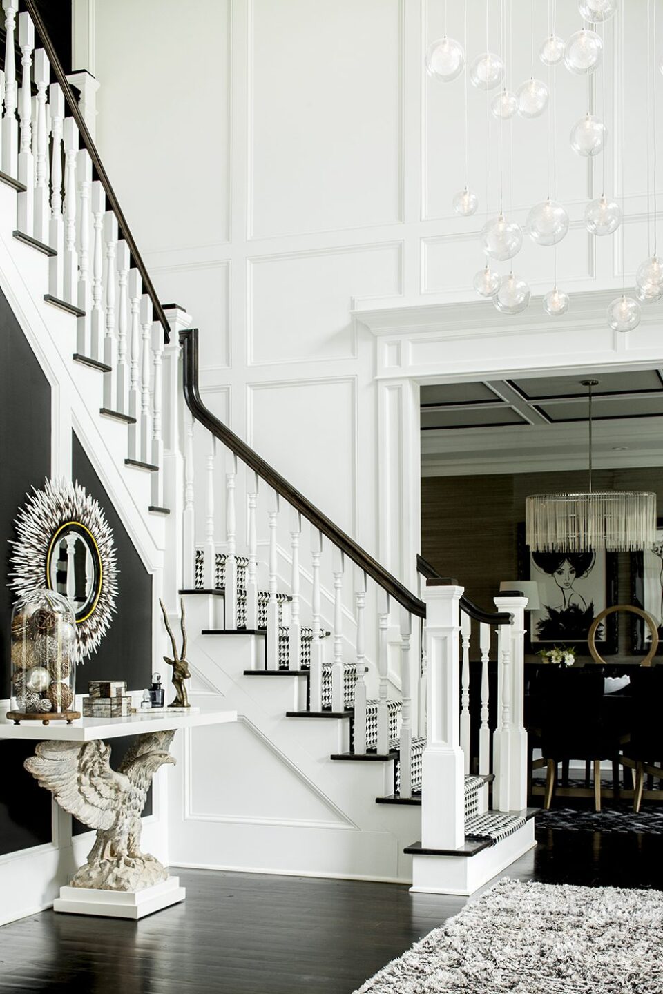 Foyer Staircase Design Black And White Livingston Nj