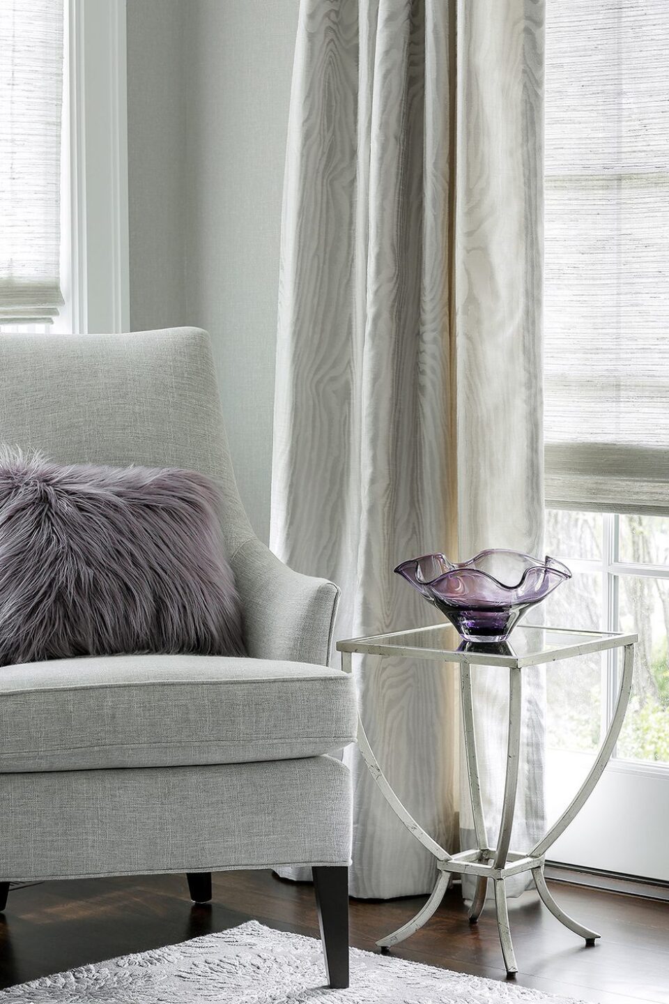 Gray Accent Chair With Glass Table