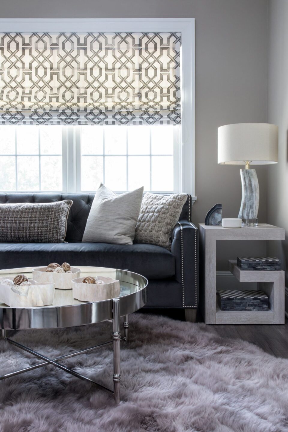Living Room Dark Sofa Shag Carpet