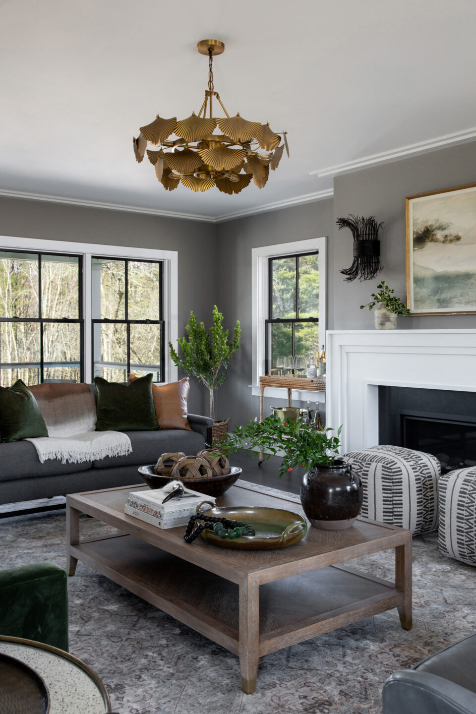 Living Room Furnishings And Fireplace