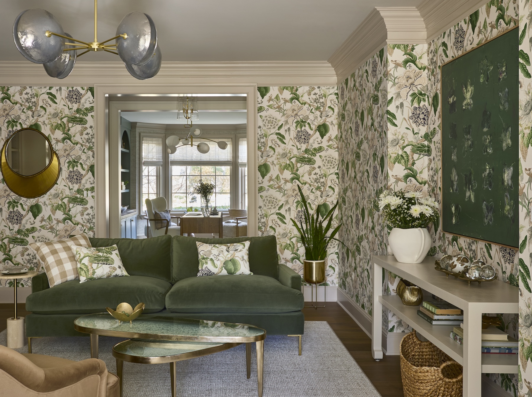 Living Room Interior Design Wallpaper Green Sofa