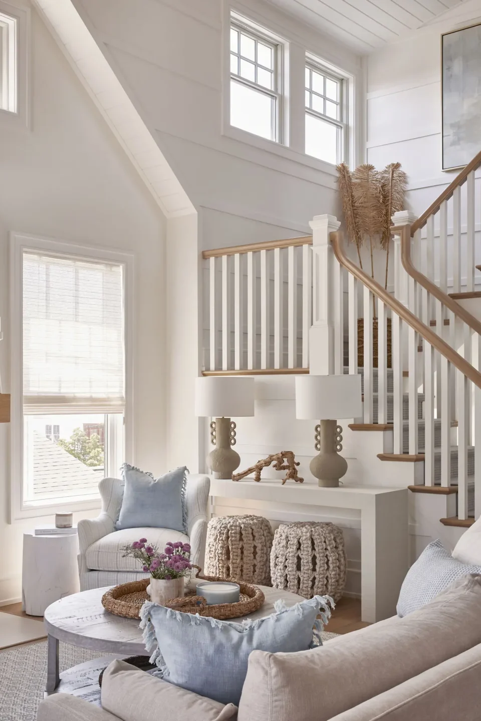 Living Room Interior Design White Beige Blue