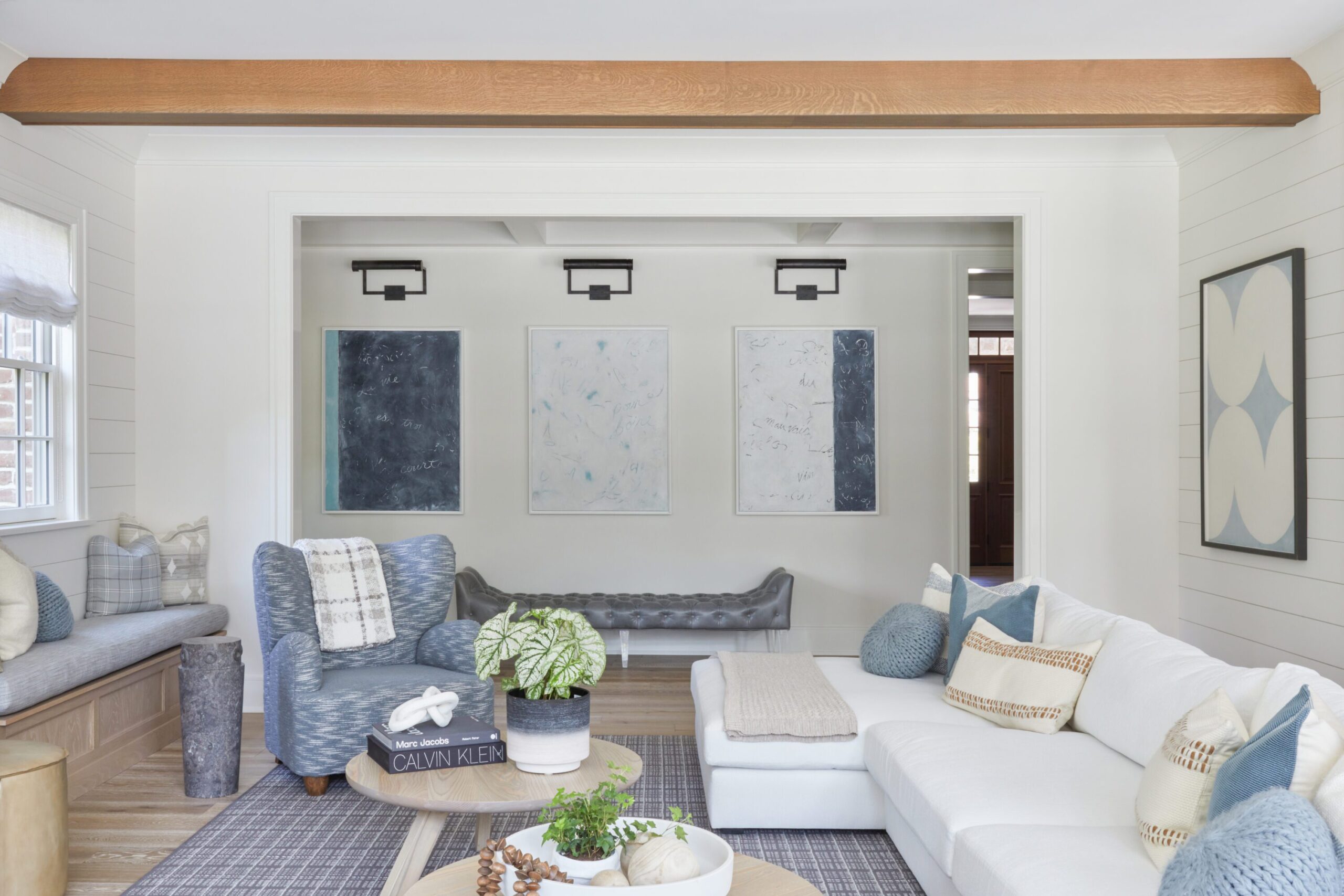 Living Room White Wall Exposed Ceiling Beam