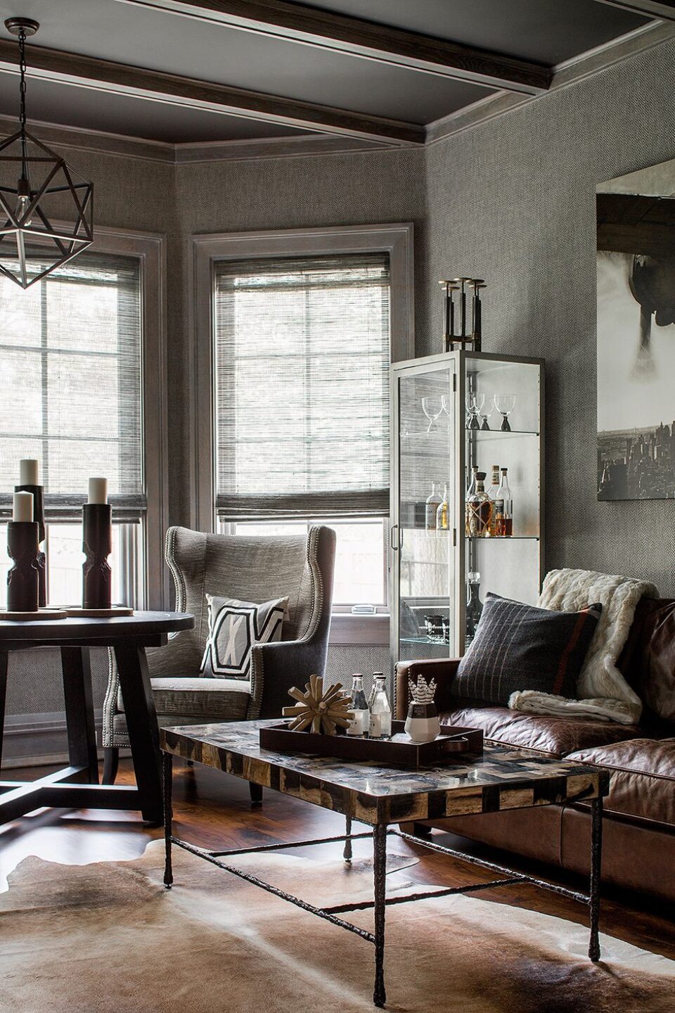 Living Room With Glass Cabinet Liquor Storage