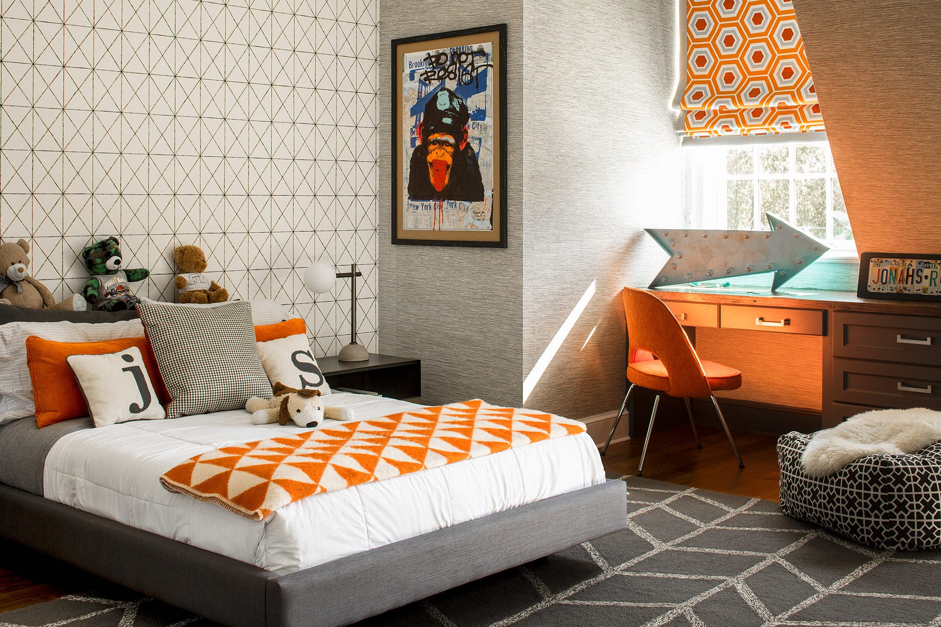 Orange And Gray Boys Bedroom Interior Design