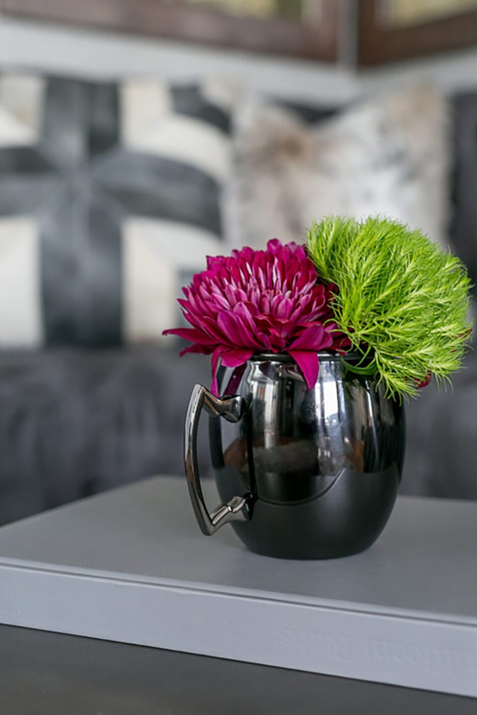 Pink And Green Flowers In Mule Mug