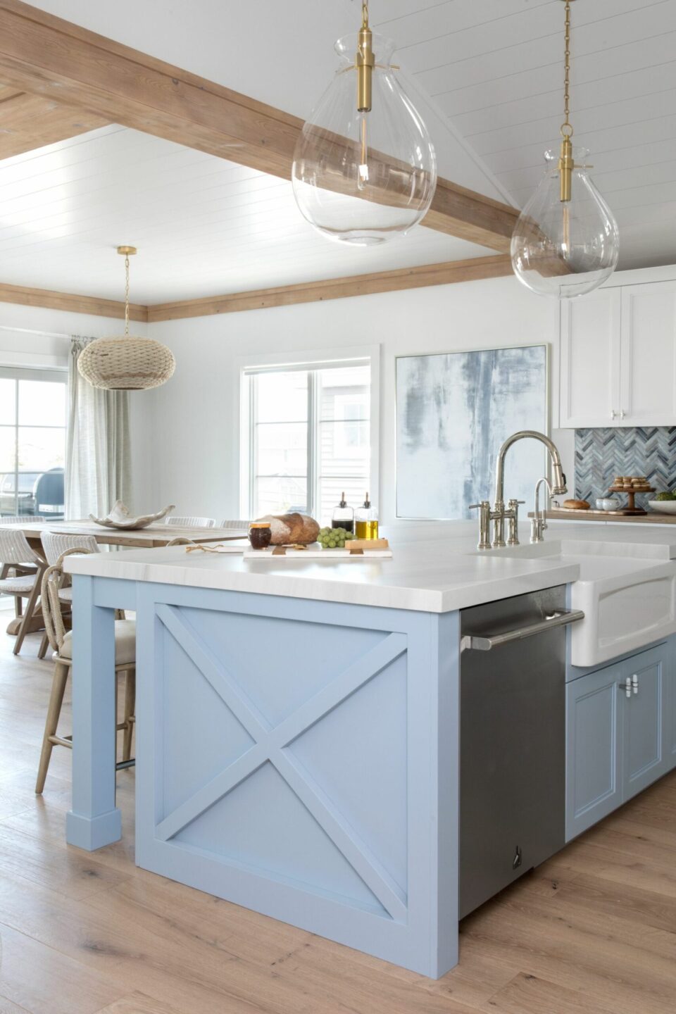 Powder Blue Kitchen Island In Beach House