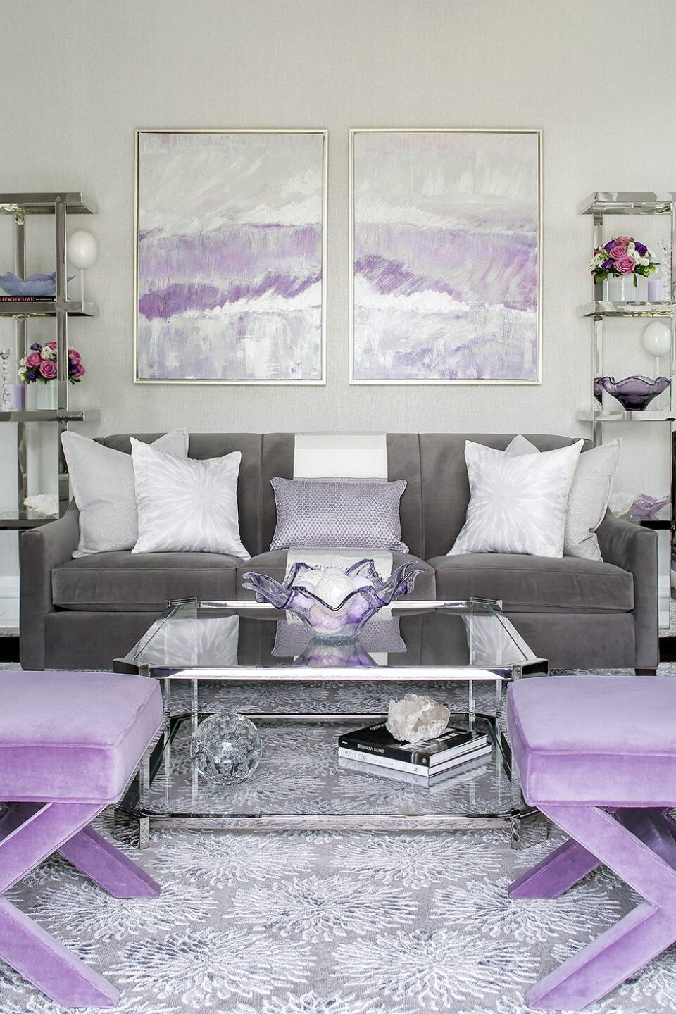 Purple And Gray Formal Living Room Design