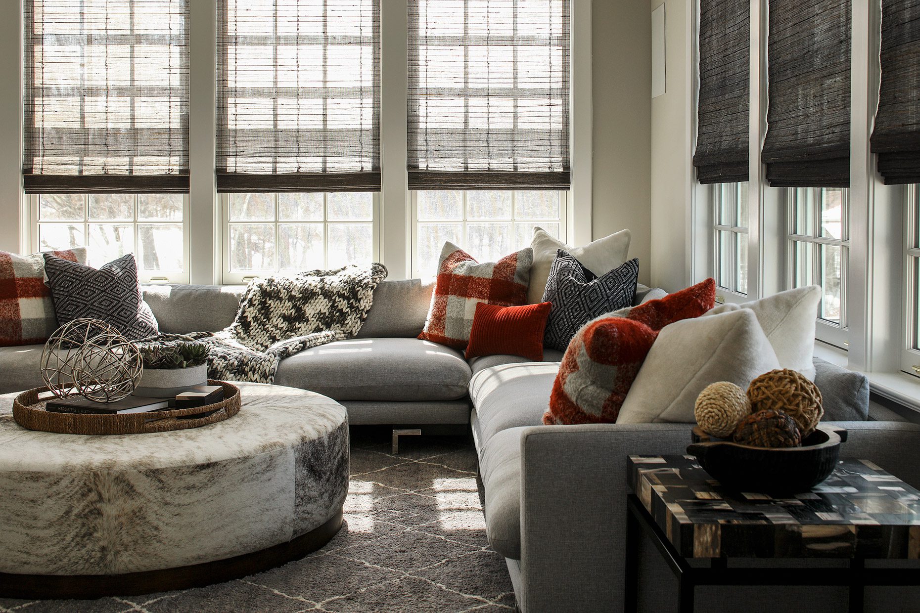 Round Animal Print Ottoman L Shaped Sofa