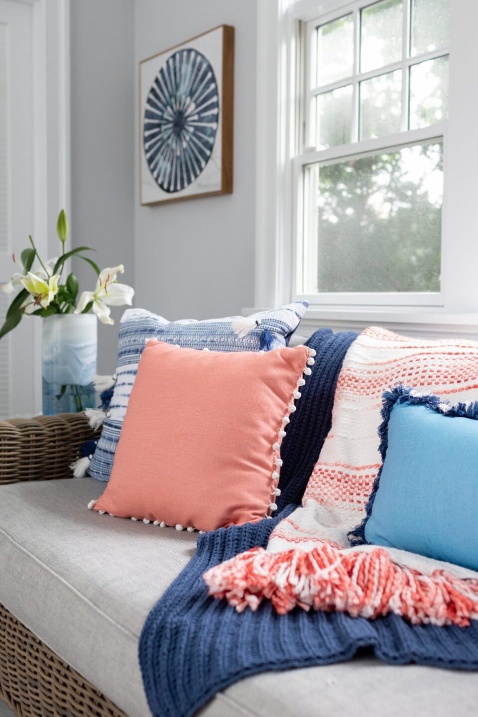 Salmon Pink And Blue Accent Pillows