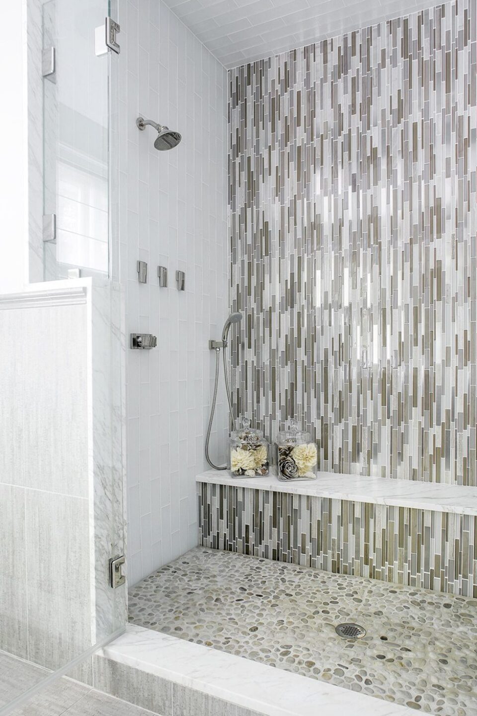 Shower Detail Brown White Tile