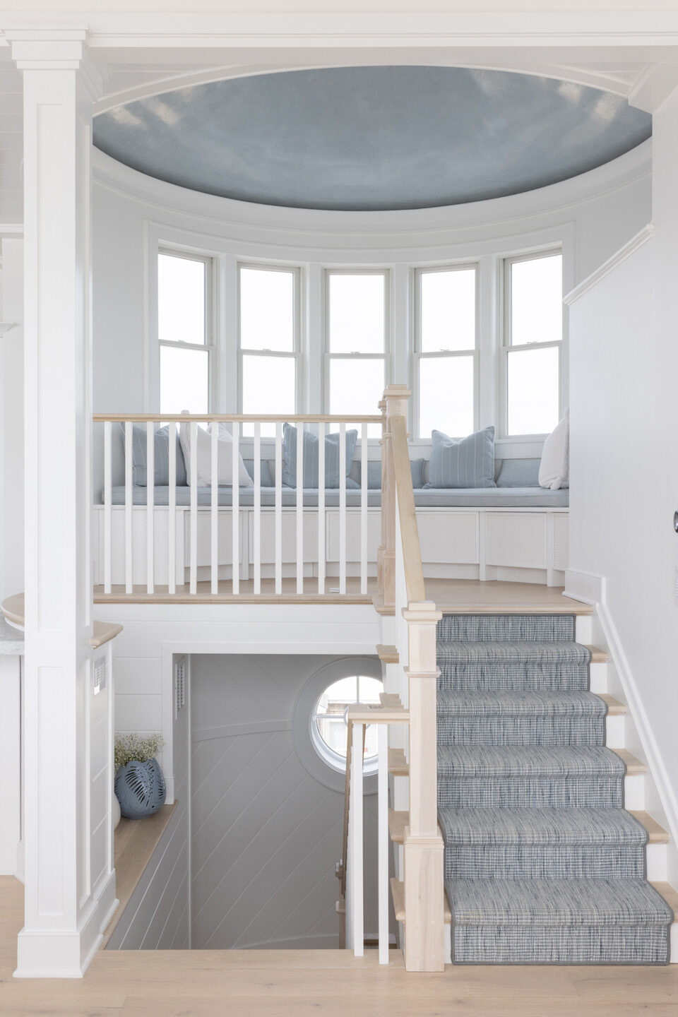 Staircase Design Blue And White Domed Ceiling