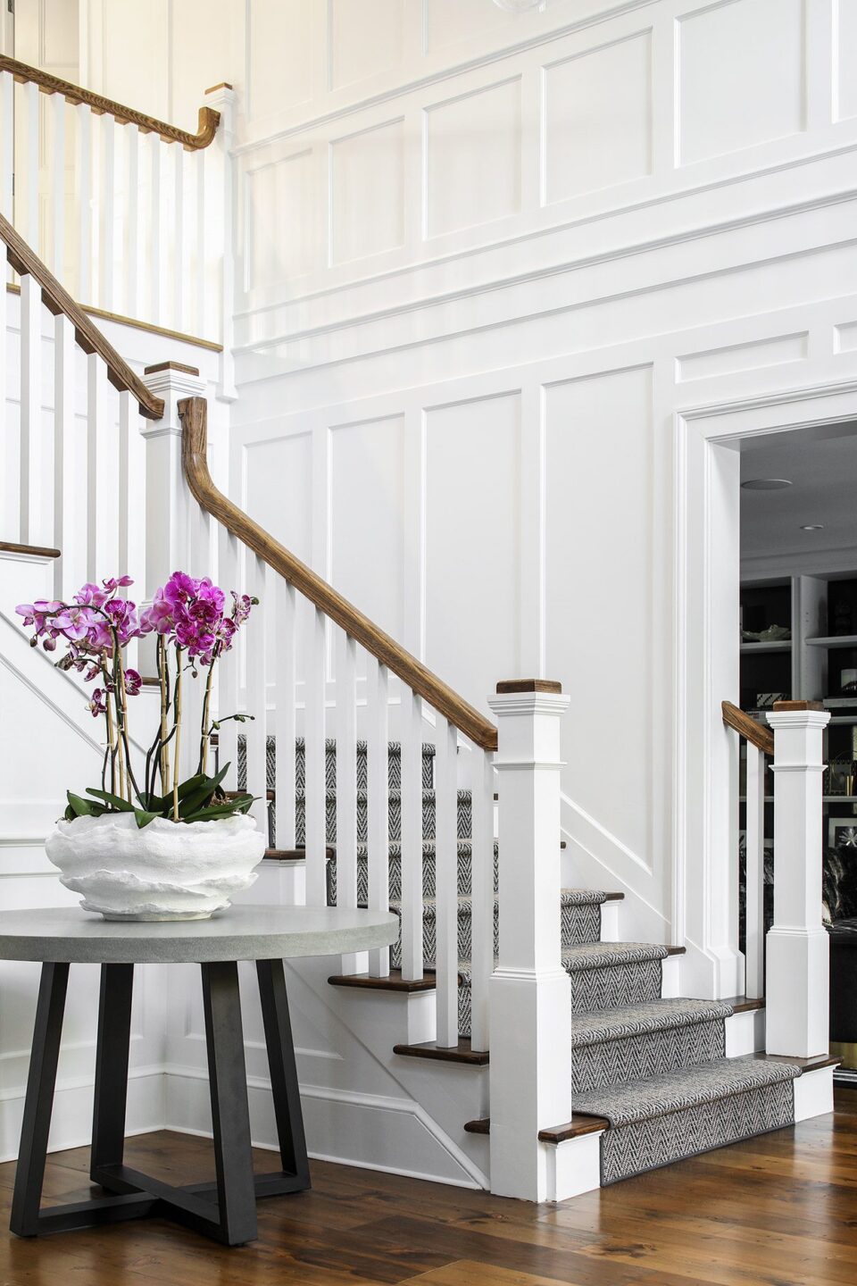 Staircase White With Runner Rug