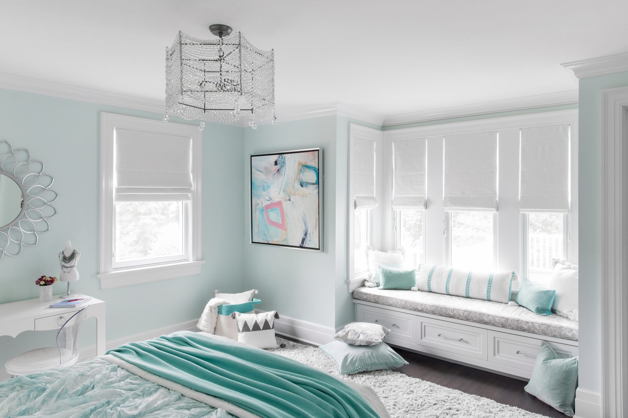 Teal Blue Girls Bedroom Design Short Hills Nj