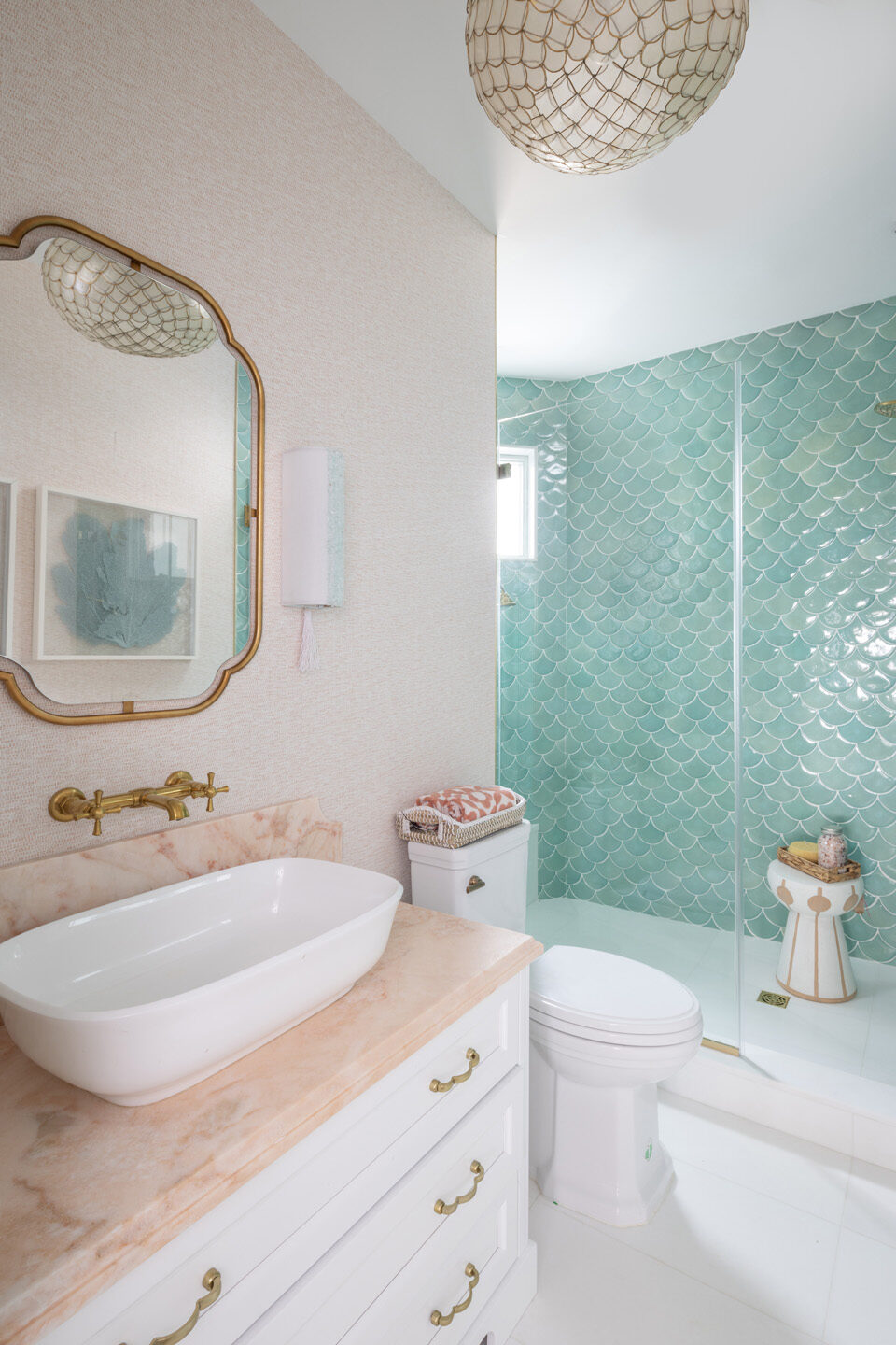 Teal Shower Tile Bathroom Design
