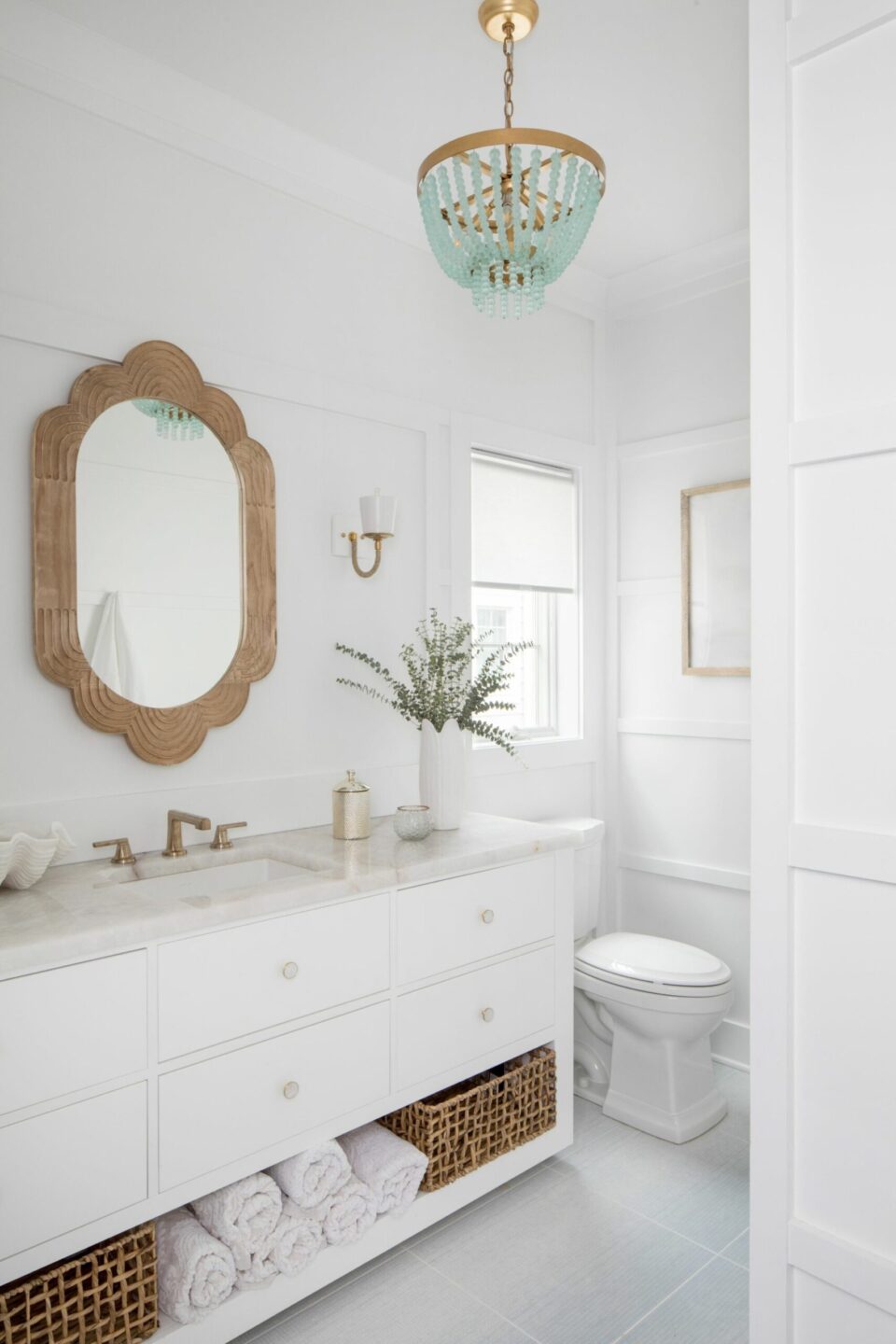 White Bathroom Design Wood Mirror