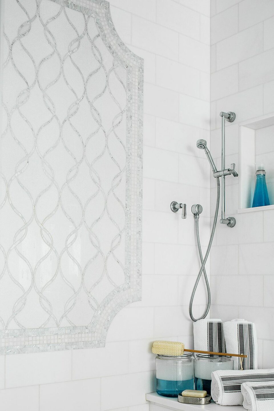 White Bathroom Shower Tile Detail